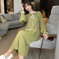 Home Suits Woman 2021 New Modale Conjoined Long Sleeping Dress Minimalist Lotus Leaf Side Pure Color Extras Sleeping Robe