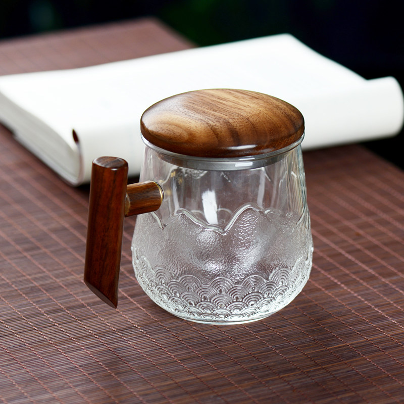 High Boron Silicon Glass Cup Office Cup Flower Teacup Tea Water Separation Bubble Tea Cup Startup Water Cup Wood Cover Wood GIFT CUP