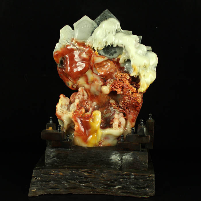 One-price natural Fujian Shoushan stone hibiscus stone Seiko carving ornaments, get together and send a certificate