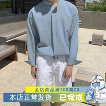 Ex-gratia long sleeve shirt male and Korean version Trend small upright collar shirt pure color handsome gas net red silk slip lining male loose lining