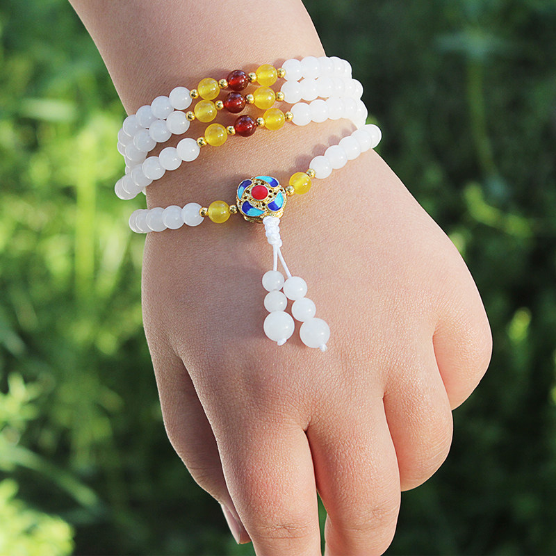 Original natural Xinjiang Kunlun white jade bracelet 108 Jade hand string ladies beaded necklace