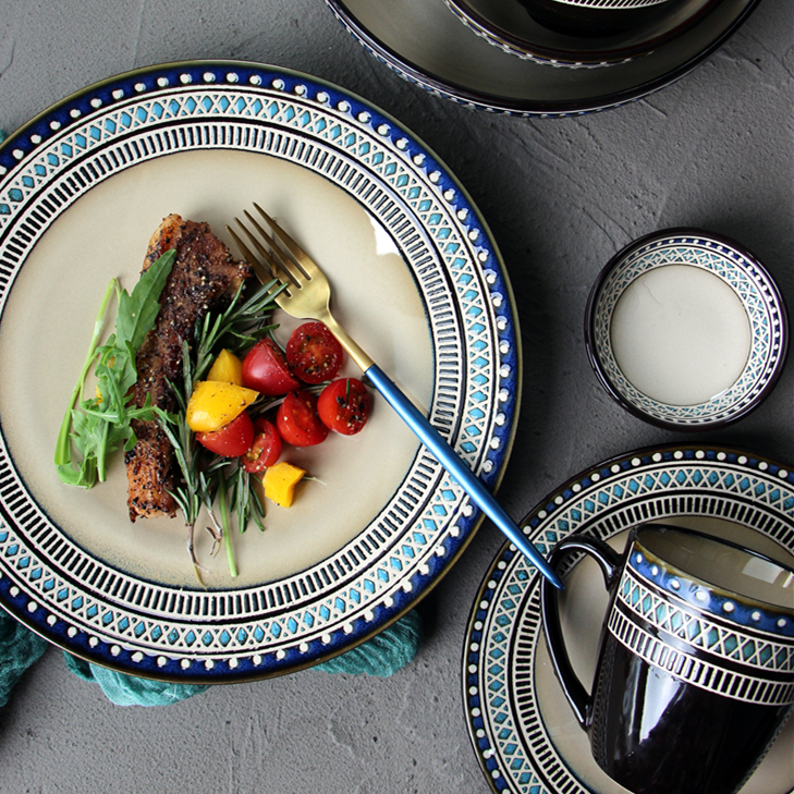 Langting Nordic Style Ceramic Tableware Pasta Plate Mediterranean Dinner Plate Steak Plate Creative Ceramic Household Dish Plate