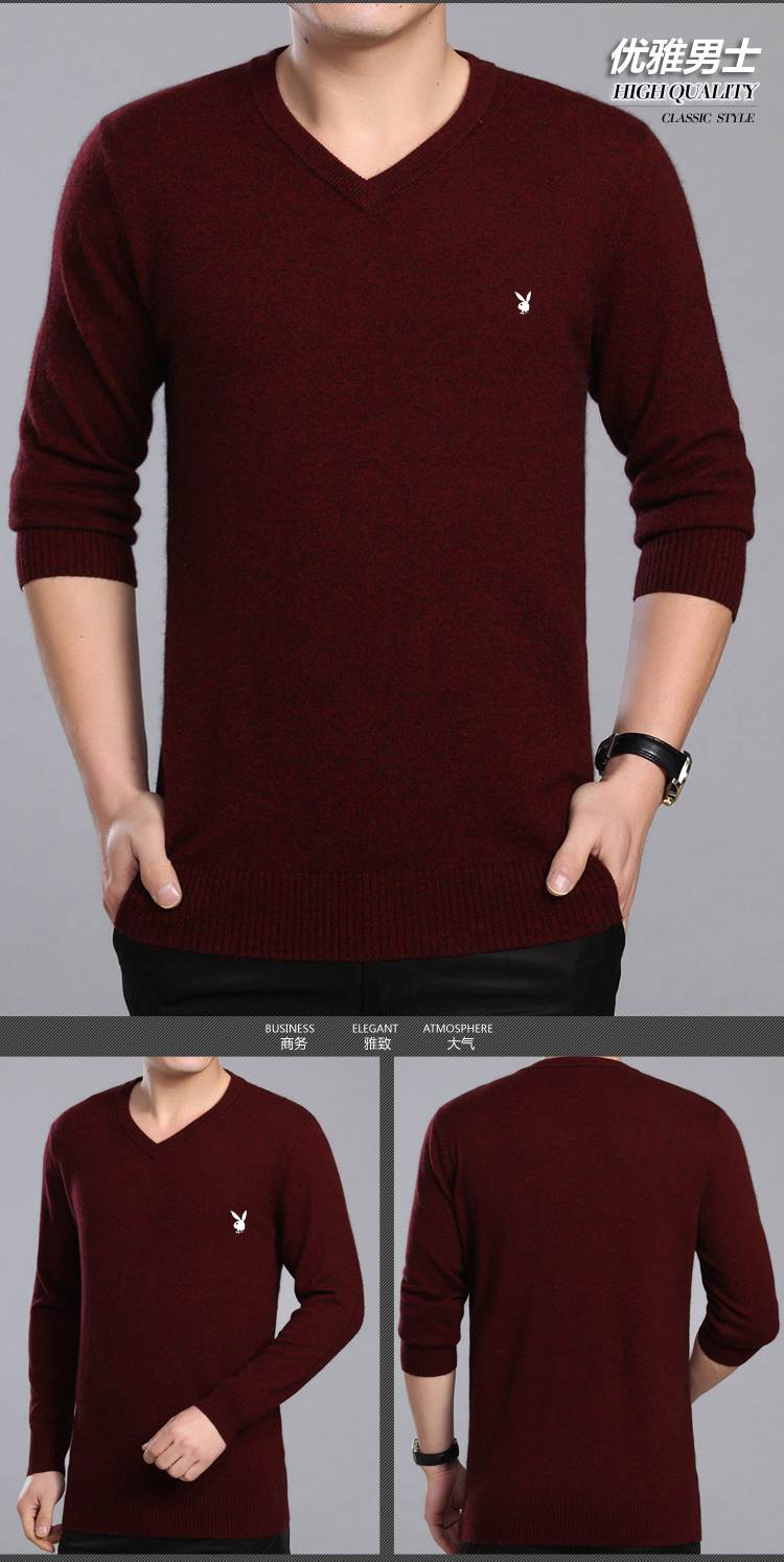 Playboy áo len nam trung niên mui trần lỏng lẻo vòng cổ áo len cashmere mùa đông đan áo len cha áo khoác sơ mi nam