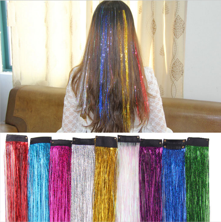 Color wig piece no trace hair wig female pick-up laser hair hair hair hair hair gold wire colorful strip hair hair color silk