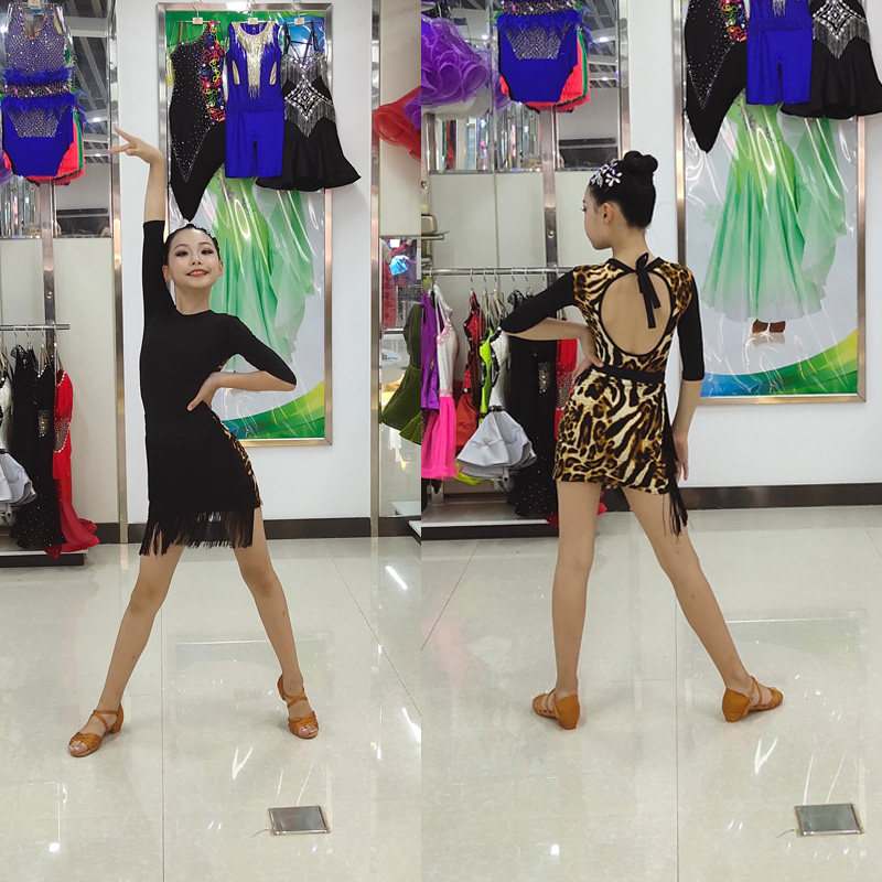 New children's Latin dance skirt practice clothing female children's professional BAO WEN performance clothing tassel skirt backless performance clothing summer