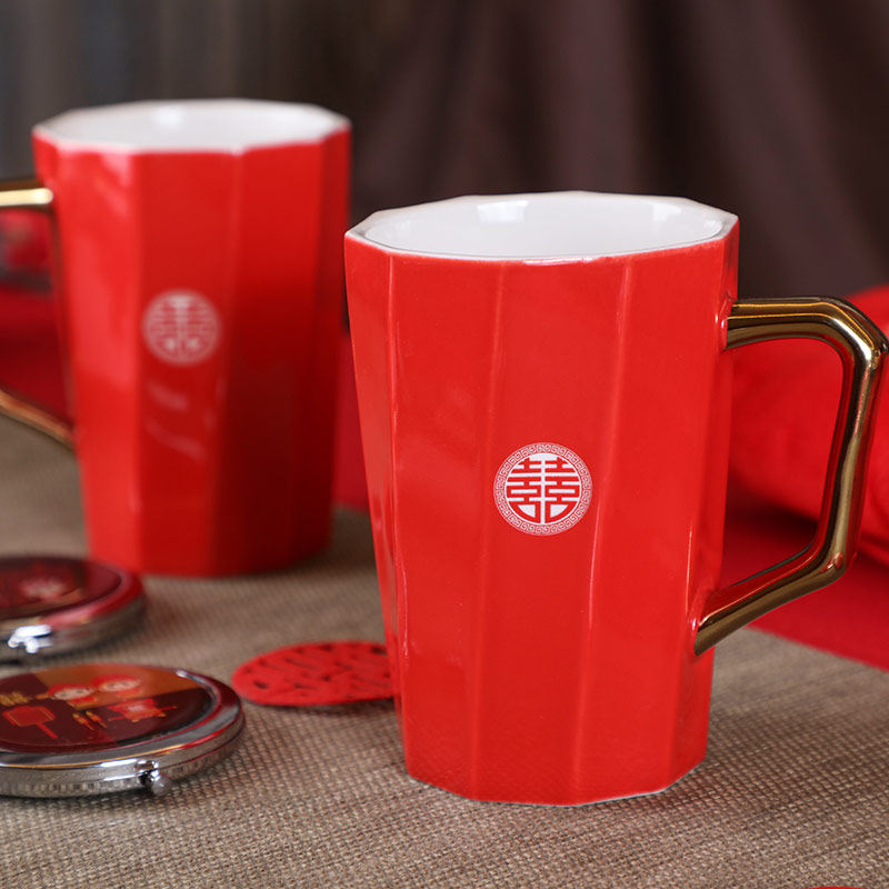 Wedding Big Red Wash Mouthwash Cup Newlywed Couples Toothbrushing Cups Ceramic Mouth Cups A Pair Of Tooth Vat Wedding items