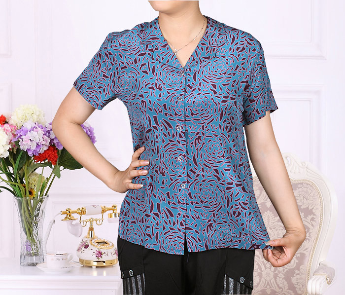 2026 Summer Middle-Aged and Elderly Women's Clothing Pure Silk Short-Sleeved Shirt Women's 100% Mulberry Silk Shirt Women's Top New 2026 Summer Middle-Aged and Elderly Women's Clothing Pure Silk Short-Sleeved Shirt Women's 100% Mulberry Silk Shirt Women's Top New