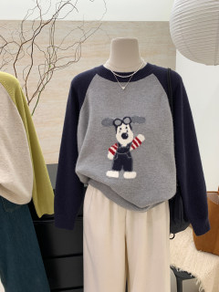 Round neck retro loose wool cartoon pattern sweater