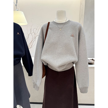 Korean embroidered round neck long sleeve velvet thickened sweatshirt