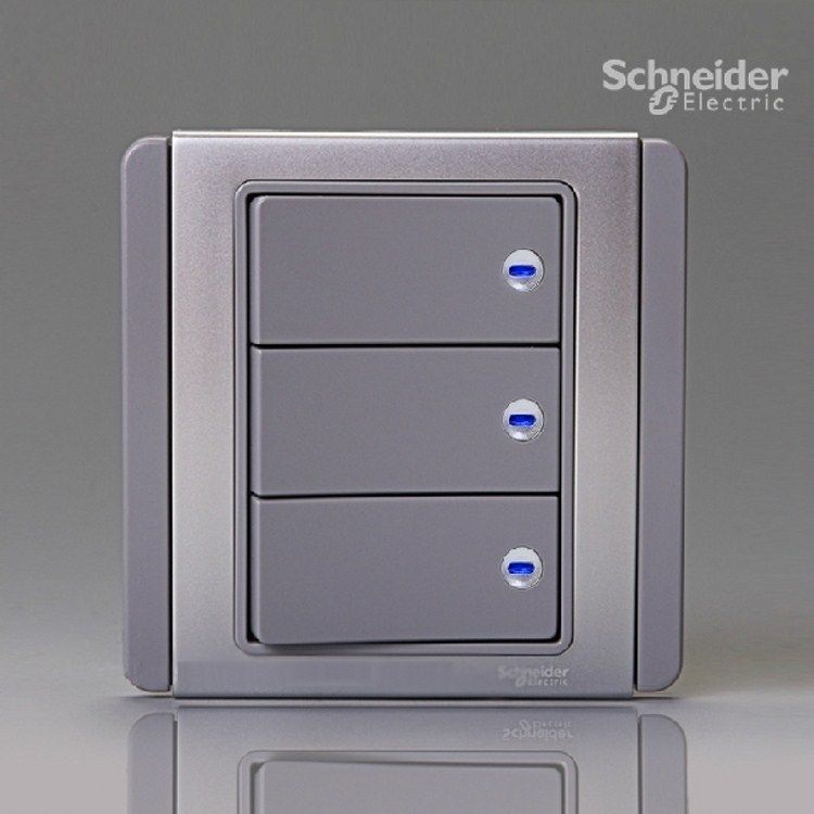Qisheng switch socket E3000 silver gray three-position double-cut switch LED indicator ()