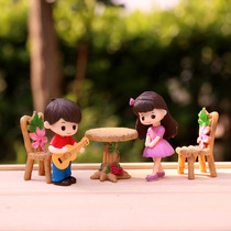 Cute couple doll ornaments hardware doll playing guitar boys and girls student love desktop cake decorations