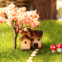 Mini thatched house ornaments pastoral retro barn model micro landscape fleshy potted diy material decorations