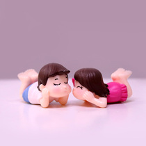 Couple small ornaments cute boy girl Beach Party kiss shape micro landscape multi-meat bonsai desktop decorations