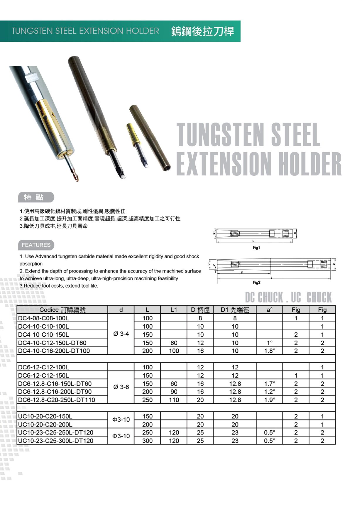 Taiwan Tungsten Steel Shock Extension Rod UC10-20-C20-150L Trail tungsten steel rear pull straight shank extension lever