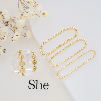 Hengyun Leaf Korean Pure 14K gold three-dimensional gold ball simple soft ring, fortune bead joint ring engraved flower bead ring