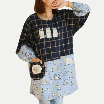 Daily single cartoon kitchen work with sleeve apron long sleeve pure cotton Korean version of the cute cover dress anti-dressing long sleeve apron