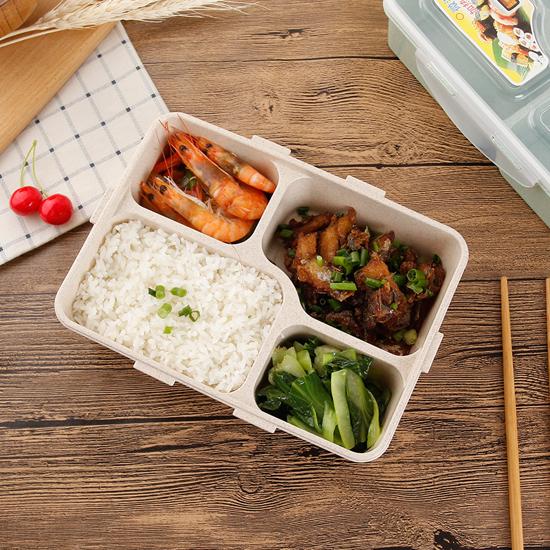 Wheat Straw Lunch Box, Compartmentalized Fresh-Keeping Box, Rectangular Microwaveable Student Lunch Box, Office Worker Lunch Box, Plastic