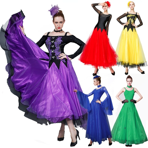 Lan Kwai Fang Net Yarn Long -Sleeved Modern Dance Subt Performance Flash Diamond Photo Национальная стандартная современная танцевальная юбка