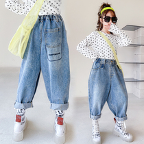 Girls cowboy long pants 2021 new spring and autumn street dance loose childrens father little girl radish spring spring dress