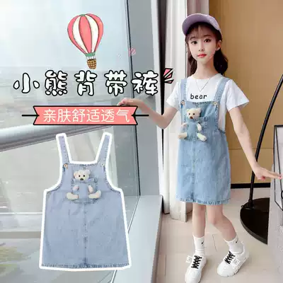 Children's clothing baby bag skirt girls denim summer clothes Summer 6 middle and large children 7 Western clothes 8 children 9 suits Ten-year-old thin section