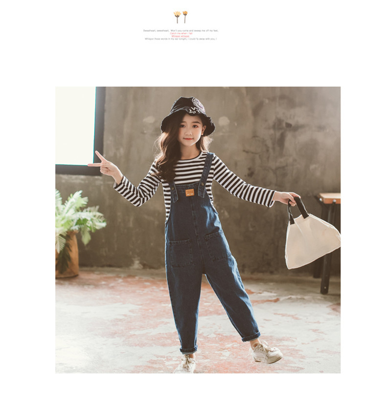 Quần yếm nữ denim 2018 mới mùa xuân và quần áo mùa thu Cô bé mười tuổi thủy triều lỏng lẻo 9 mùa thu 8 đại dương khí 7 set 6 quan ao tre em