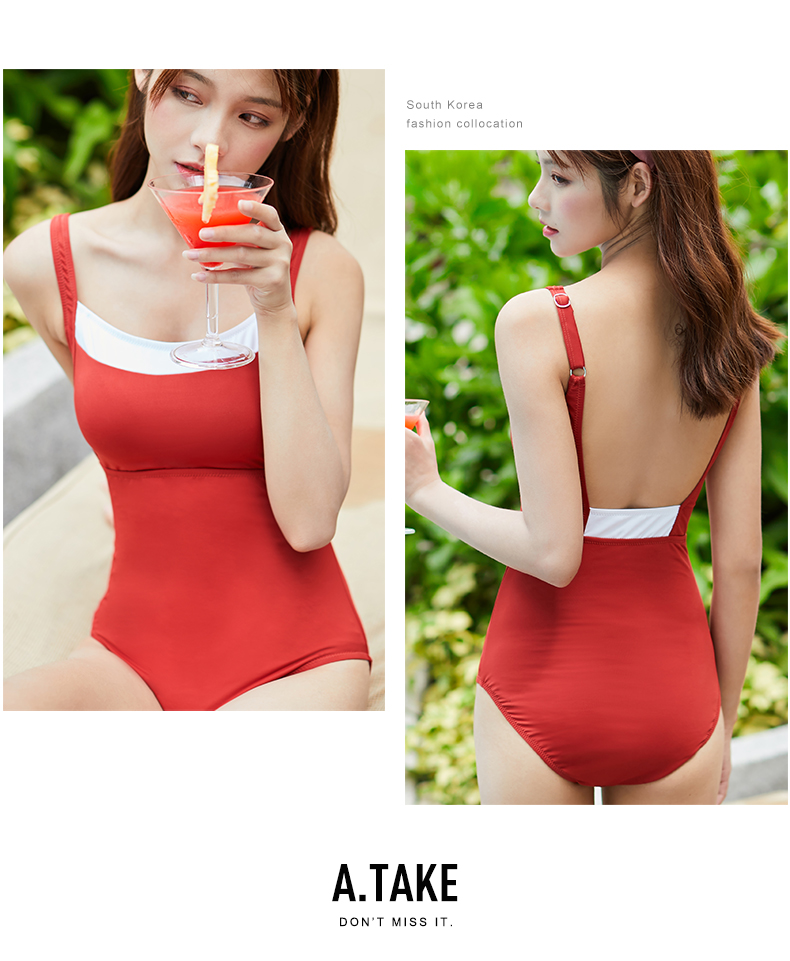 Nhẹ nhàng rượu vang đỏ một mảnh áo tắm nữ sinh viên kỳ nghỉ đơn giản áo tắm nữ dây đeo vai có thể điều chỉnh - Bộ đồ bơi One Piece 	đồ bơi nữ liền thân có tay	