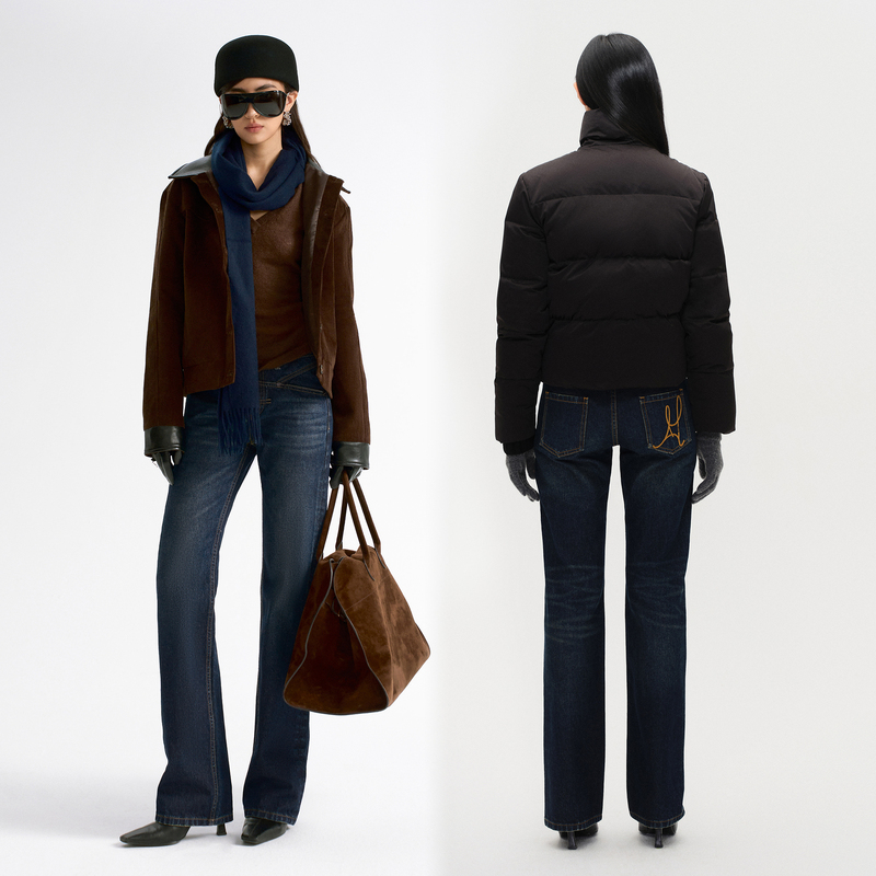 Antiatag At006 Retro Maple Leaf Green Contrast Line Narrow Straight Low-Waist Stacked Denim Pants