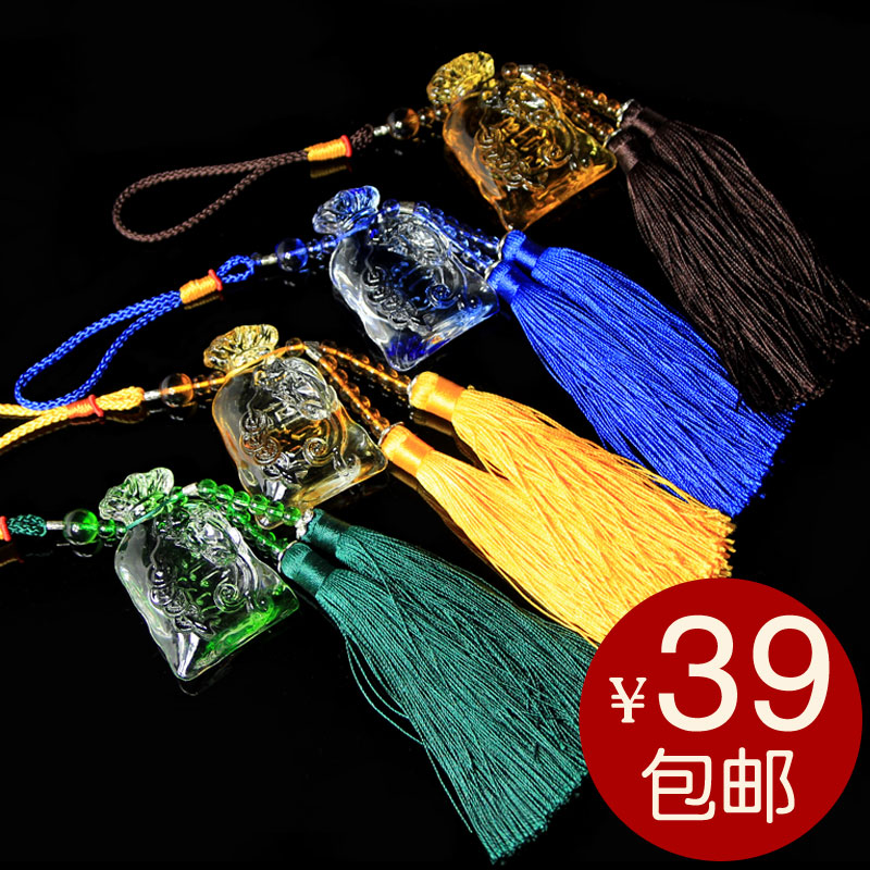 琉璃汽车挂件 招财福袋水晶车用挂饰 钱袋饰品出入平安符