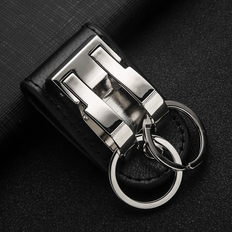 Men's Genuine Leather Keychain, Creative Belt-Wearing Waist-Hanging Car Key Ring, Personalized for Dad and Elderly