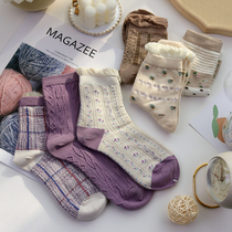 Korean purple lace socks children spring and autumn cotton summer thin style ins tide cute students fashion socks outside