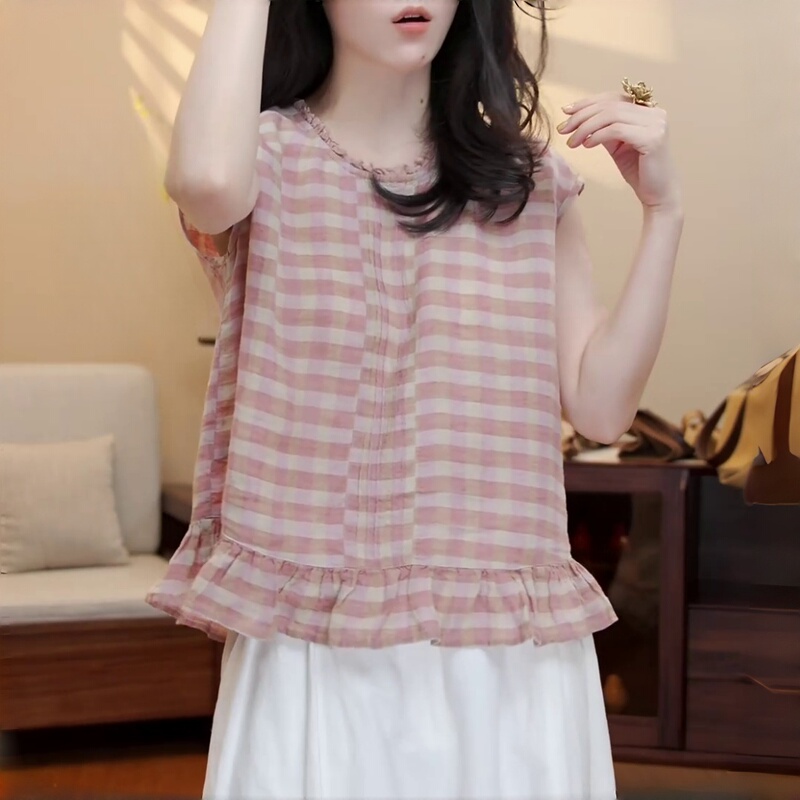 Stylish Casual Versatile Sweet Plaid Shirt 2026 Summer New Korean Fashion Slim-Fit Sleeveless Vest Top