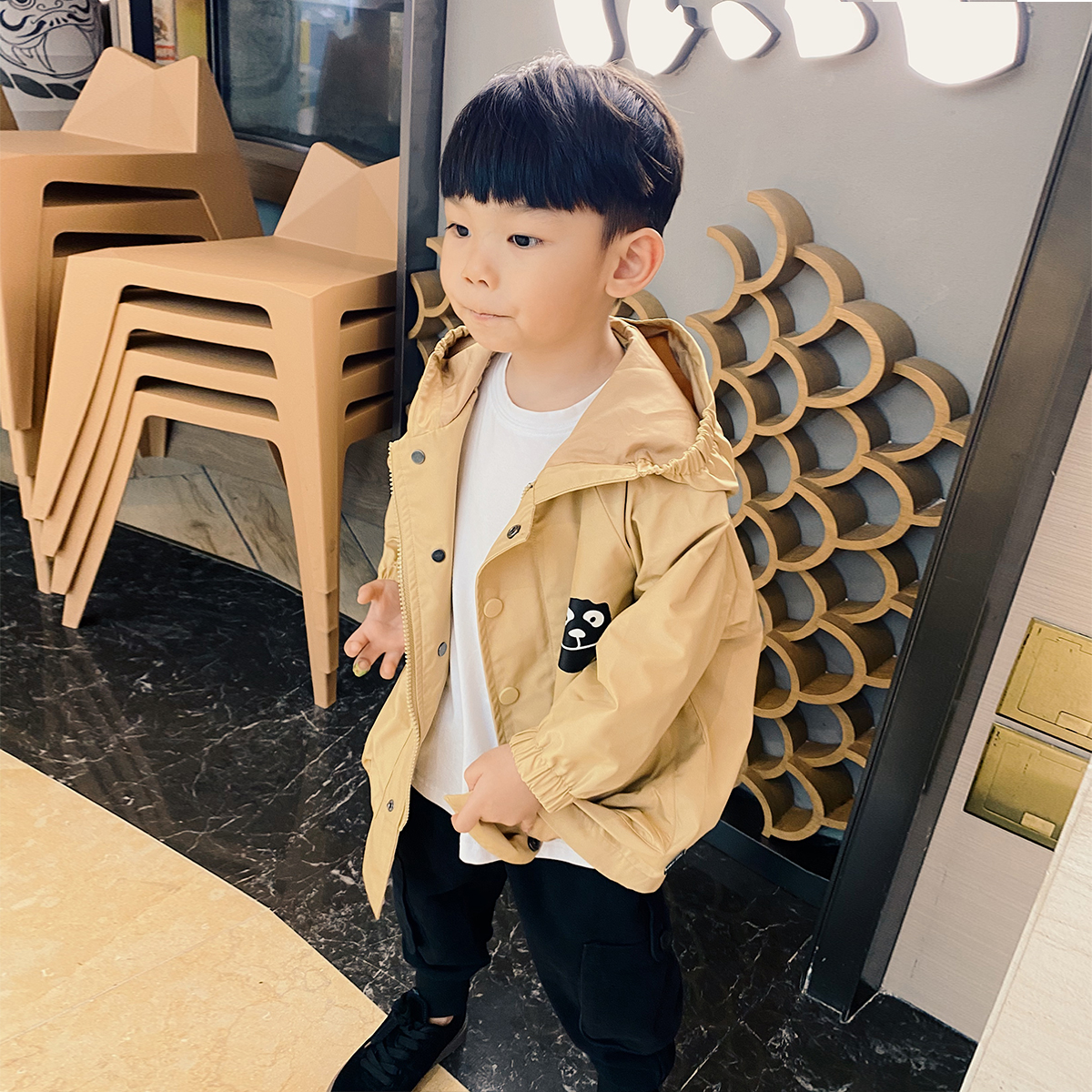 Bobo piggy boy clothes boy jacket Korean version of autumn clothing fashion CUHK boy windsuru Cool Children Foreign Pie Tide