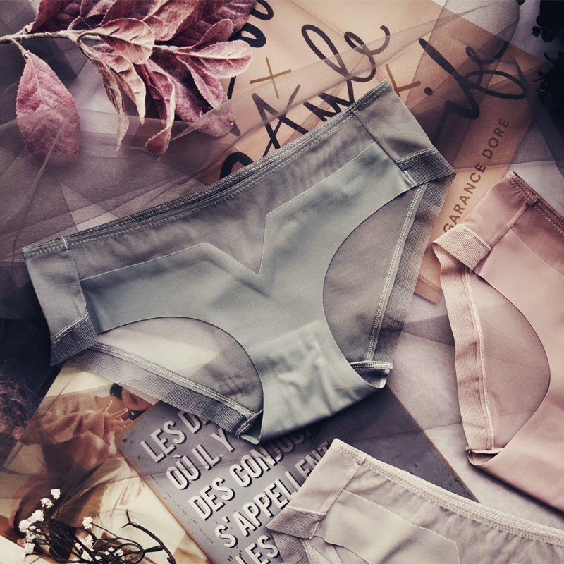 Underwear women's ice silk seamless breathable low waist sexy splicing mesh cotton antibacterial girl Japanese briefs