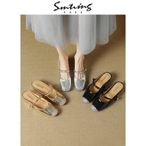 日本ULOVAZN-こくさい館夏季新款银色法式时尚气质百搭半拖凉鞋女