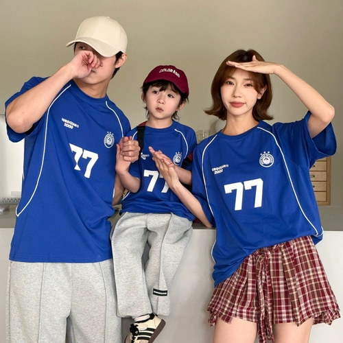 Спортивный костюм, элитная летняя одежда, футболка с коротким рукавом, семейный стиль