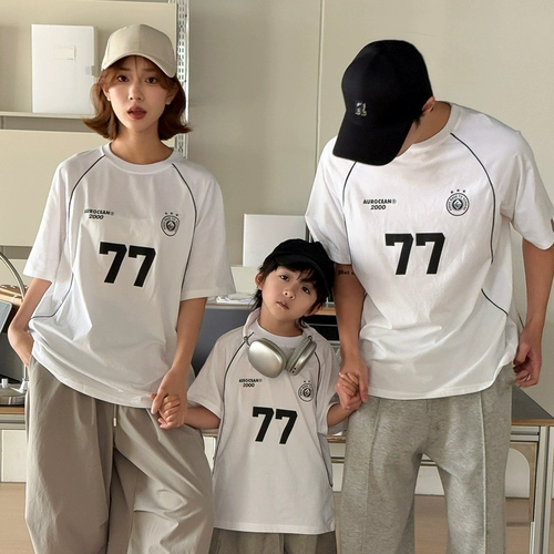 Спортивный костюм, элитная летняя одежда, футболка с коротким рукавом, семейный стиль