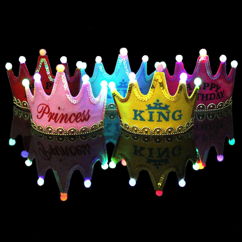 Birthday Hat Children's Party Decoration Belt Lights Glow Glow Cake Crown Baby Adult First Anniversary Decoration Supplies