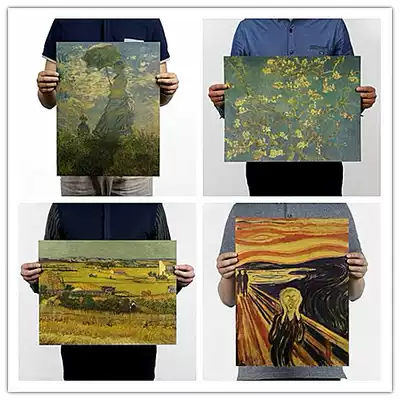 Van Gogh Monet oil painting retro literary Kraft paper poster decoration Bar Cafe dormitory wall stickers painting core