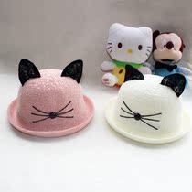 Childrens Korean version of sweet and cute meow meow parent-child topper basin hat men and women children summer breathable sun visor