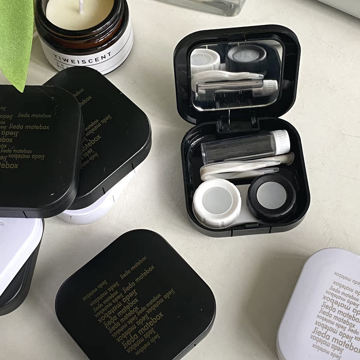 ins Korean wind English paragraph quadrilateral meteor partner box care kit minimalist lukewarm contact lens case