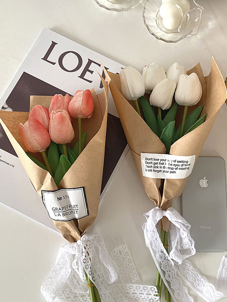Ins Korean style tulip small bouquet with hand gift birthday gift simulation flower home soft decoration with sunflower