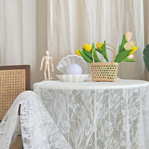 ins Korean style girl heart retro style shooting props soft decoration hanging cloth rose lace tablecloth mesh gauze chic
