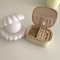 ins Korean style small portable jewelry box travel mini leather apricot color necklace ring earrings earrings storage jewelry box