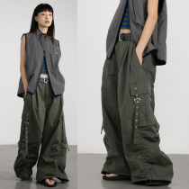 CryingCenter Unisex Heavy-Duty Pocket Washed Twill Flared Cargo Pants CryingCenter