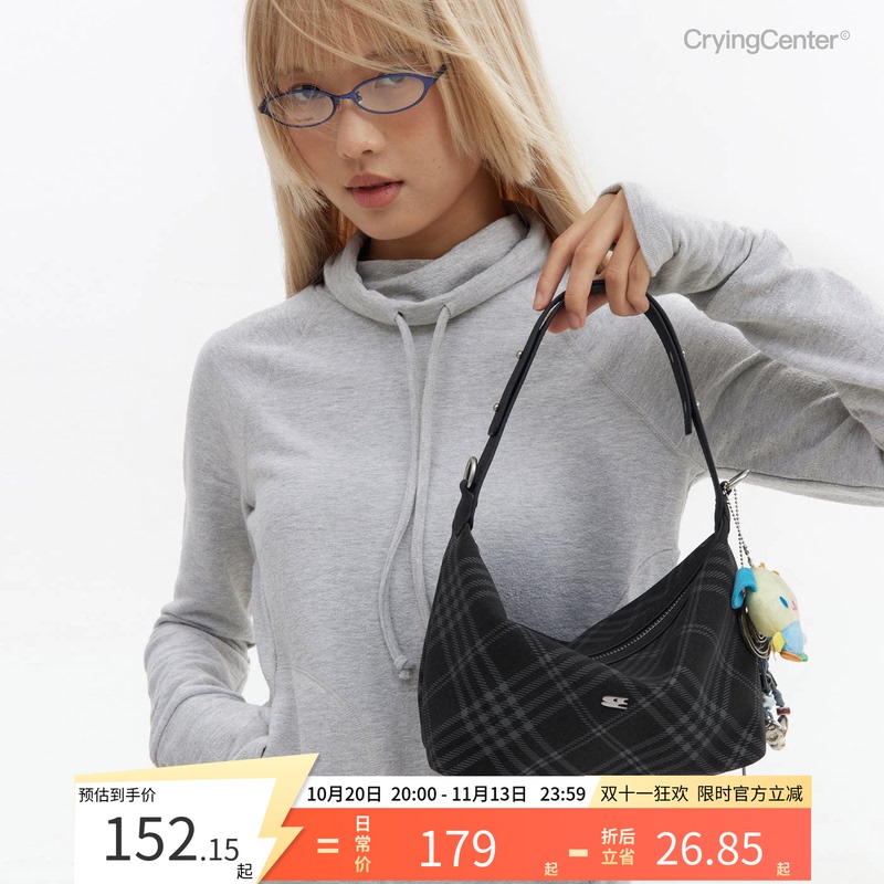 Cryingcenter Black Faux Felt Plaid Handbag Crossbody Bag Cryingcenter