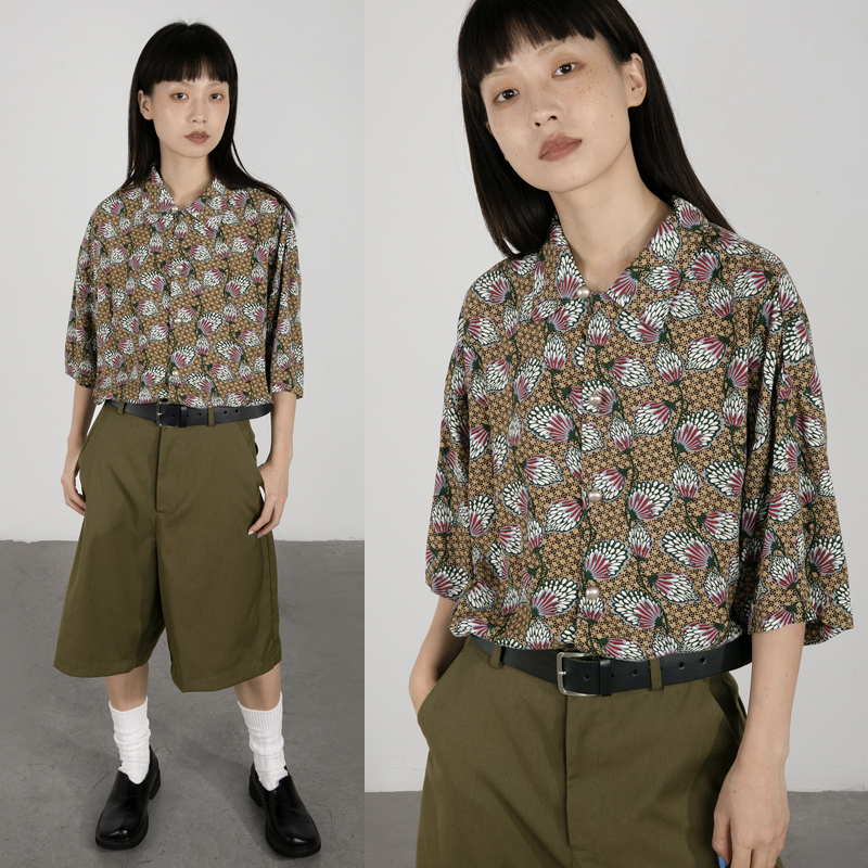 Crying Center Vintage Flour shirt made old silver button slip slip cotton shirt cry center