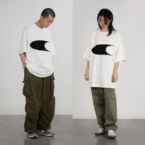crying center standard logo crescent moon oversize black and white loose cotton TEE