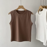 Эластичная приталенная короткая базовая приятная телу футболка без рукавов, майка топ, в корейском стиле, высокий воротник, в западном стиле