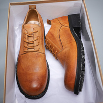Handmade Blake head-layer leather Derby officer leather shoes retro old high-heeled casual round head big scalp shoes men