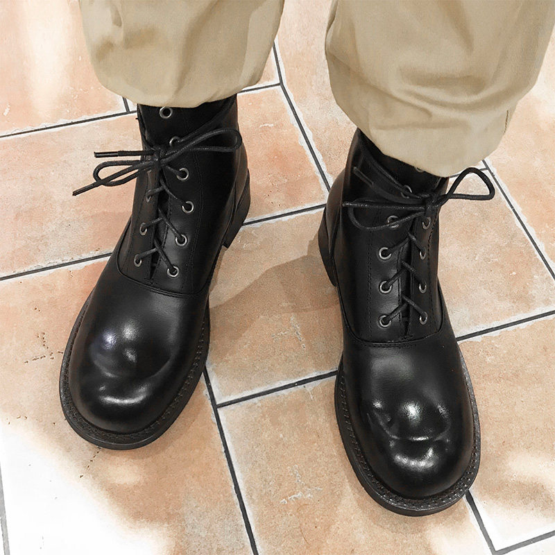 Spring and Autumn handmade leather big-toe leather boots tooling motorcycle boots men's high-top Martin boots lace-up retro hip-hop style to keep warm - Taobao